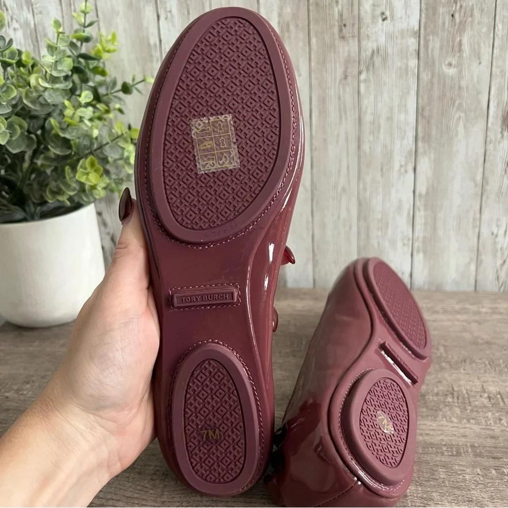 Tory Burch Women's Minnie Travel Plum Eggplant  Loafers Patent Leather 7